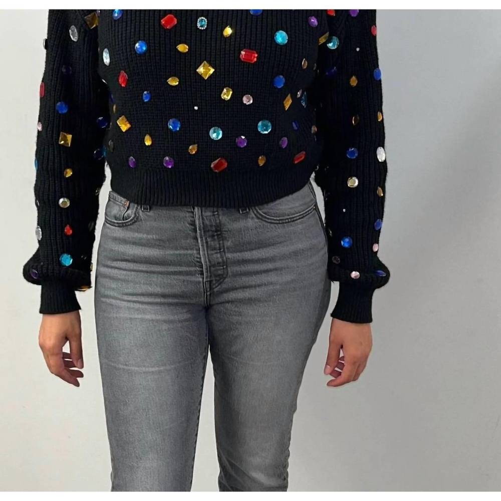 NEW TWOTWINSTYLE love me rhinestone sweater in black